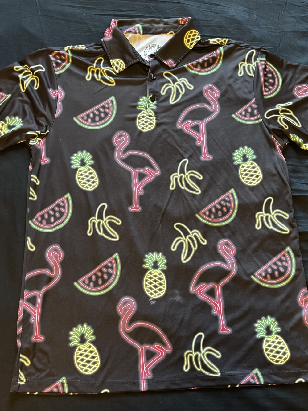 Neon Tropical Print Polo Shirt - Black